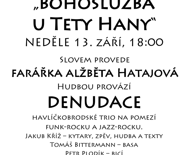 Bohoslužby v Café u tety Hany, 13.9. od 18:00
