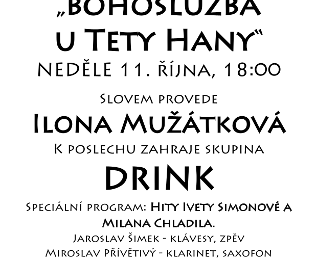 Bohoslužby v Café U tety Hany 11.10. v 18:00