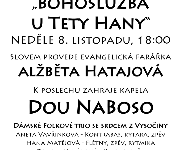 Bohoslužby v Café U tety Hany 8.11. 18:00