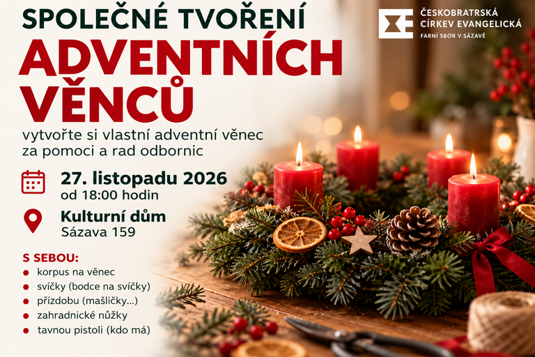 Společné tvoření adventních věnců 27.11. 18:00 kulturní dům Sázava